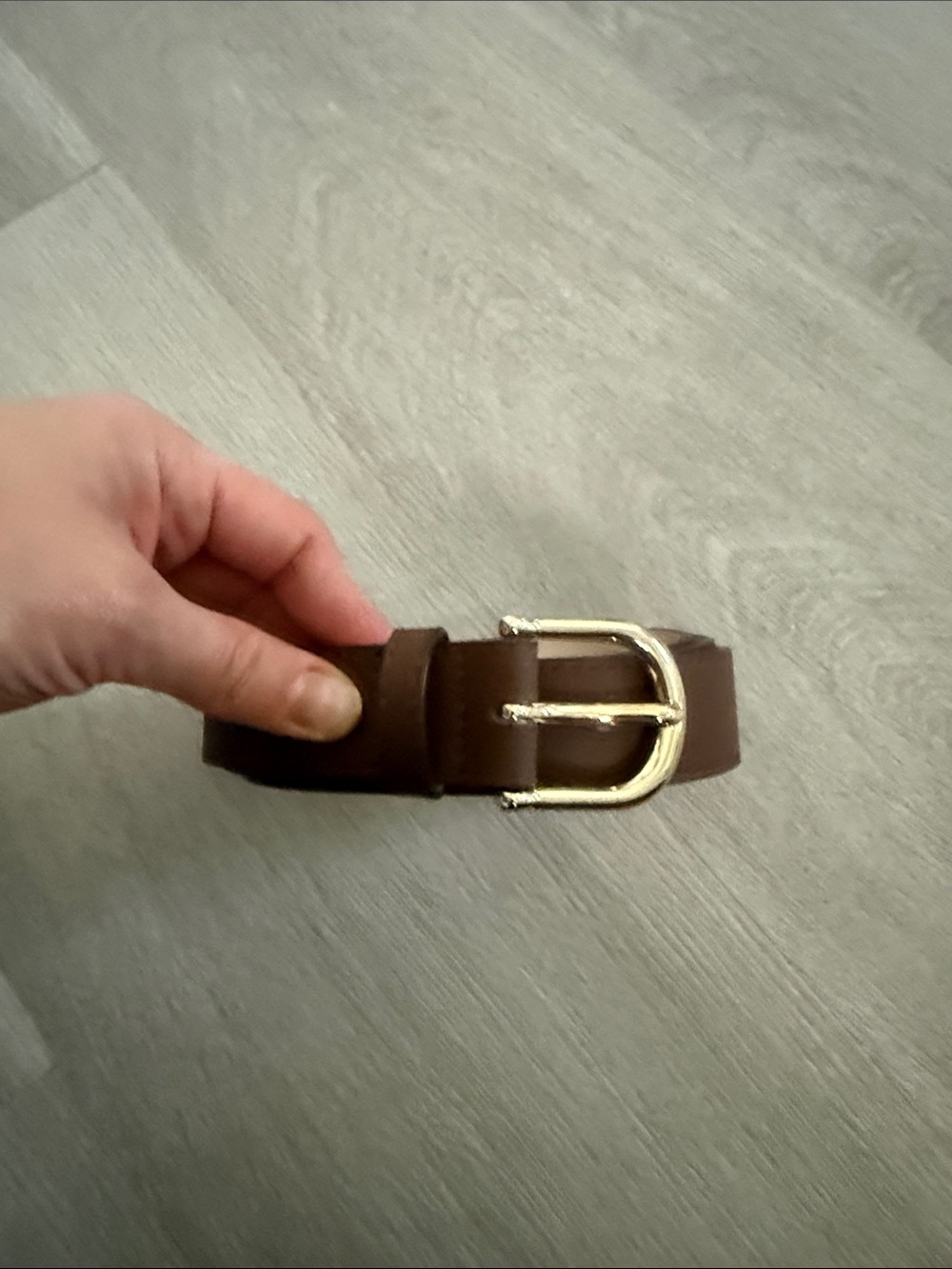 H&M Brown Leather Belt with Gold Buckle